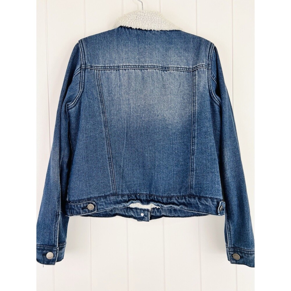 JouJou Blue Denim Fleece Lined Cropped Jean Jacket Y2K Size Medium - Picture 7 of 9